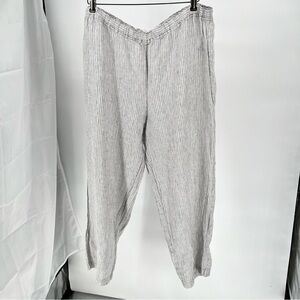 Eileen Fisher Organic Linen Pull On Pants Size XL Striped Relaxed Ankle